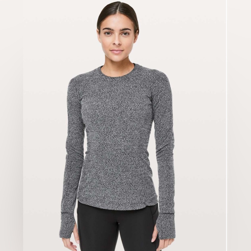 Lululemon Runderful Long Sleeve in Rush Jacquard Black White Size 4